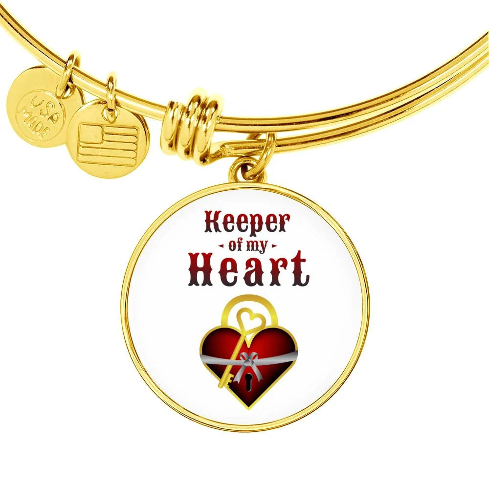 Keeper Of My Heart Personalized Engraved Gold Circle Bangle Bracelet Custom Nam